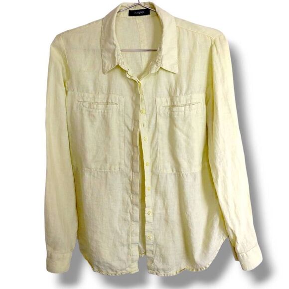 Autograph Womens Top Sz 8 Butter Yellow Linen Blouse Button Preppy Coastalcore‎ - Picture 1 of 10